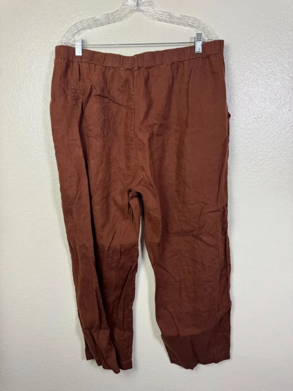 Quince Brown 100% Linen Crop Pants Womens XL Elastic Waist Relaxed Sustainable